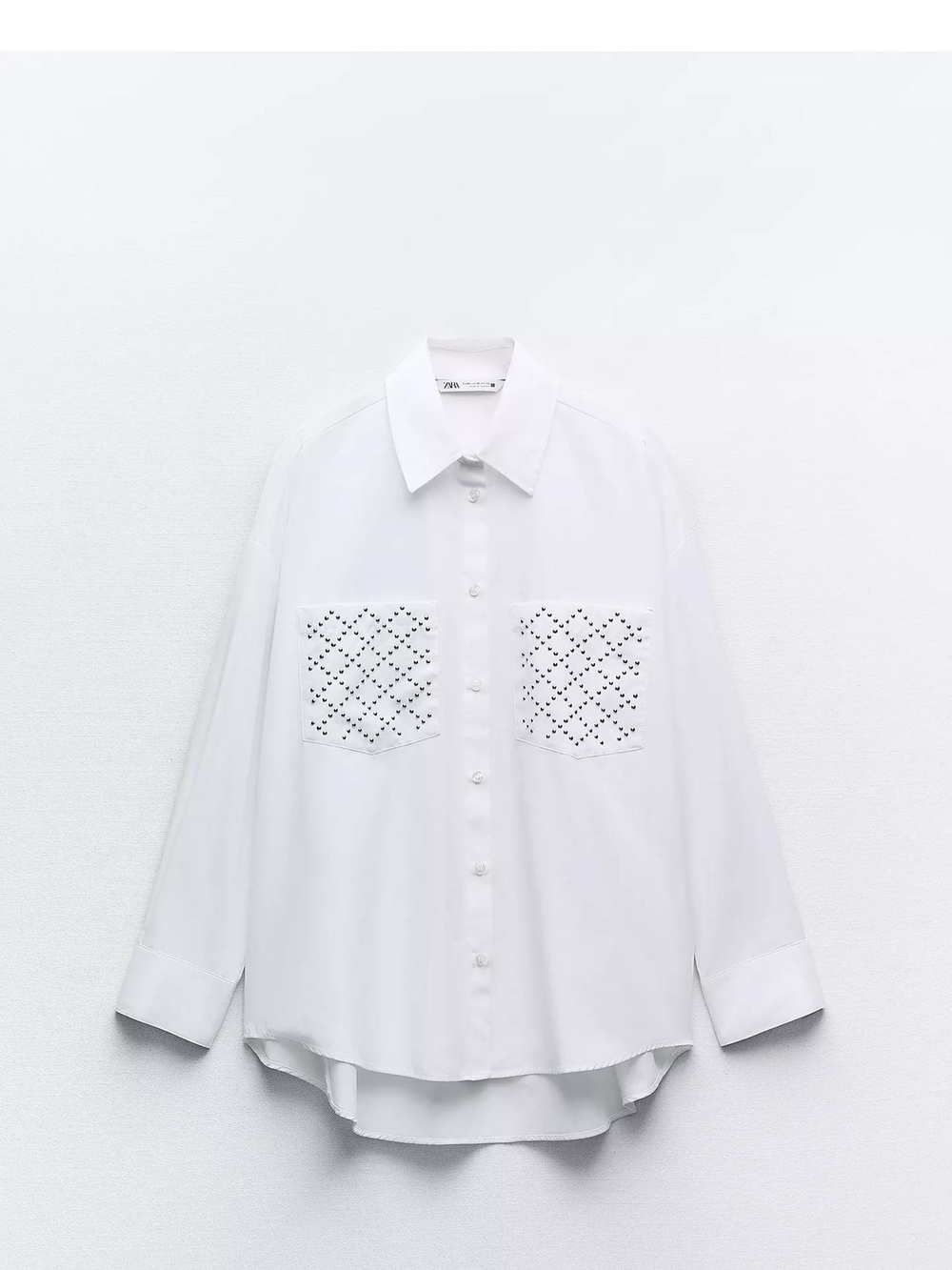 White Button-Up Shirt with Laser-Cut Pocket Detail